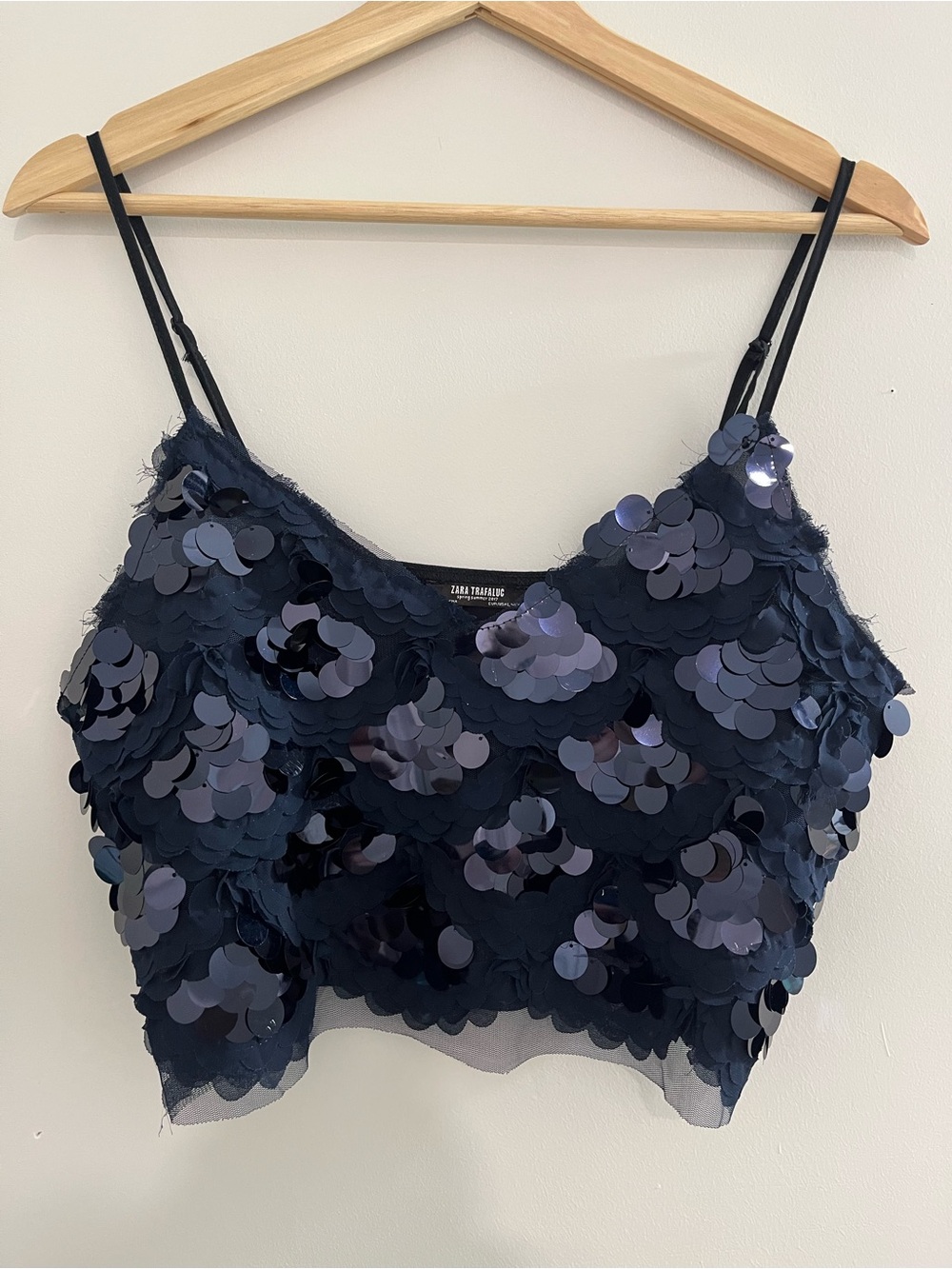 Zara Navy Sequin Cropped Cami